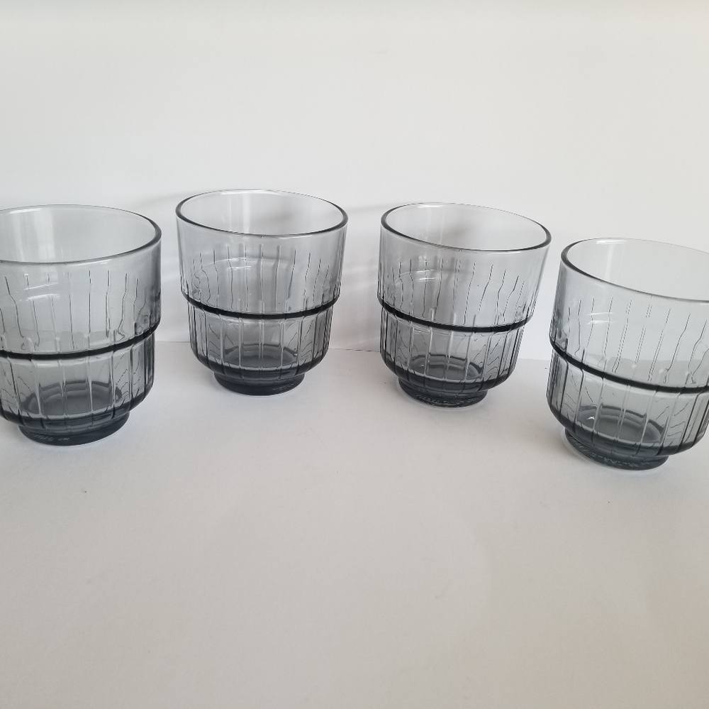 Libbey Glass Gray Duratuff LinQ Short Drinking Glasses 12 Ounce Set Of 4 New